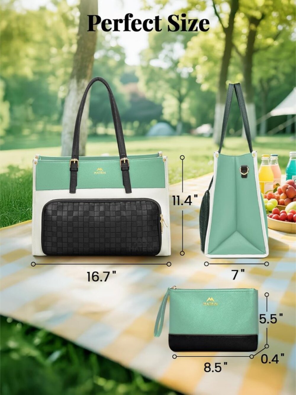 Tote Lunch Bag for Women, 15.6 Inch Laptop Tote with Larger Insulated Lunch Comp - Picture 6 of 9